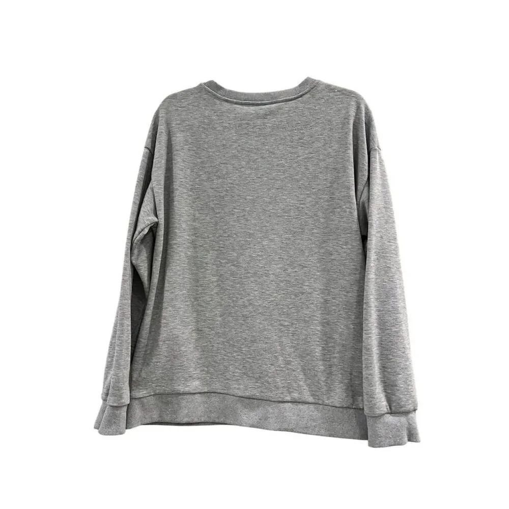 Halloween Black Cat & Pumpkin Graphic Sweatshirt Gray Unisex M